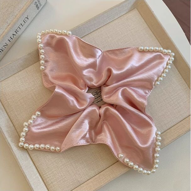 Handmade Silk Scrunchie for Hair,Womens Girls Pearl Large Intestine Hair Ring Headdress Tie lady Head Rope