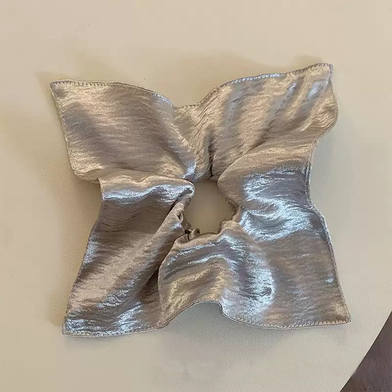 Handmade Silver Silk Scrunchie for Hair,Womens Girls Large Intestine Hair Ring Headdress Tie lady Head Rope