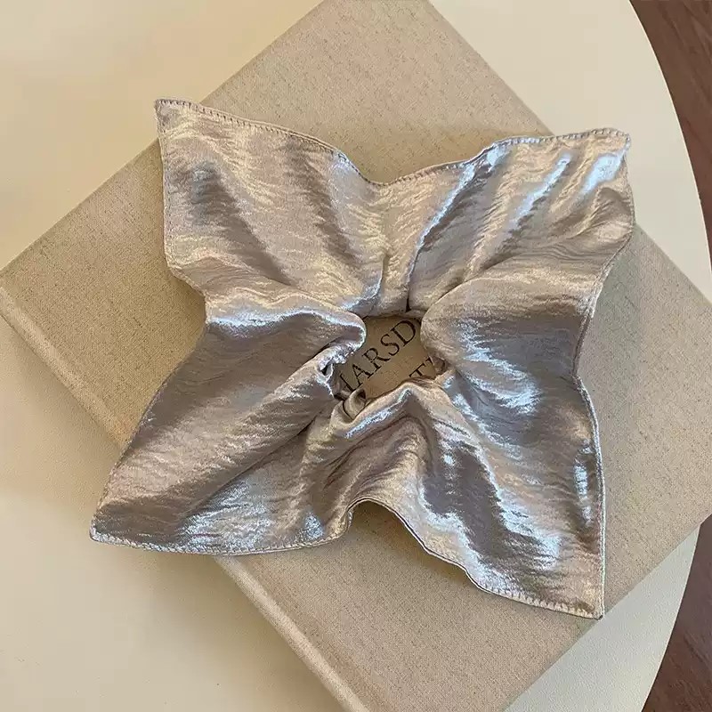 Handmade Silver Silk Scrunchie for Hair,Womens Girls Large Intestine Hair Ring Headdress Tie lady Head Rope