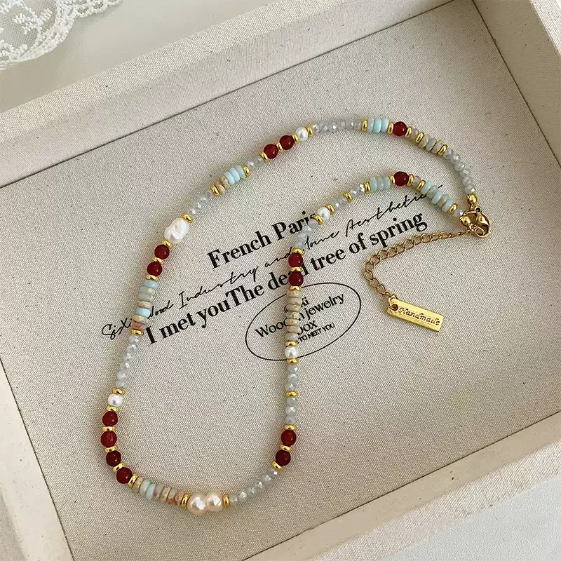 Summer Natural Pearls Multicolor Dopamine Bead Necklace for Women – Vintage Luxury Collarbone Chain, Boho Elegant Jewelry Gift