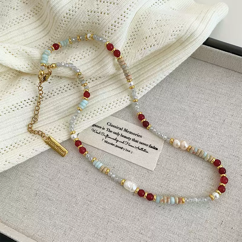 Summer Natural Pearls Multicolor Dopamine Bead Necklace for Women – Vintage Luxury Collarbone Chain, Boho Elegant Jewelry Gift