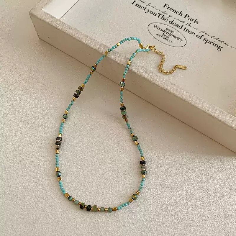 2025 Trendy Natural Turquoise Beaded Necklace for Women – Elegant Minimalist Boho Chic Layering Choker, Luxury Handmade Stone Jewelry  