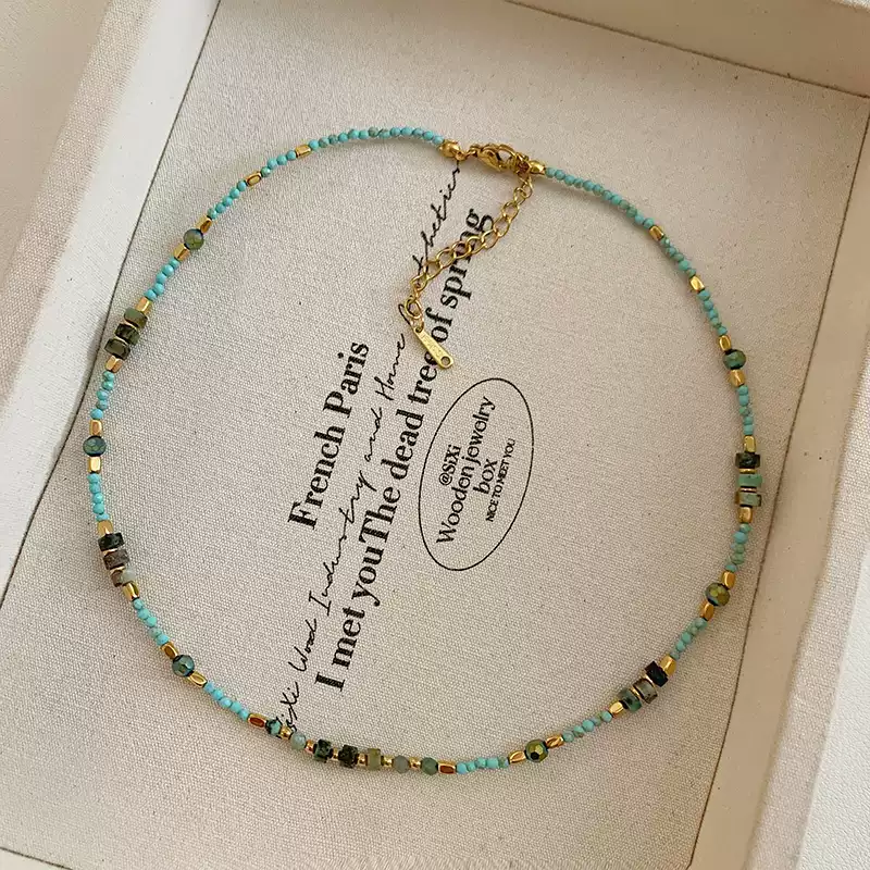2025 Trendy Natural Turquoise Beaded Necklace for Women – Elegant Minimalist Boho Chic Layering Choker, Luxury Handmade Stone Jewelry  