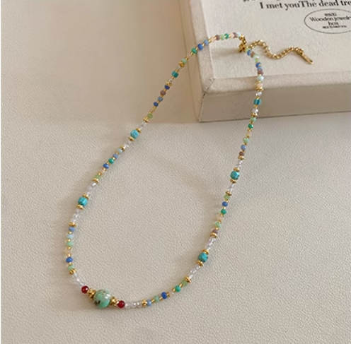 2025 New Arrival: Turquoise Crystal Bead Necklace for Women - Luxurious and Chic Lockbone Chain