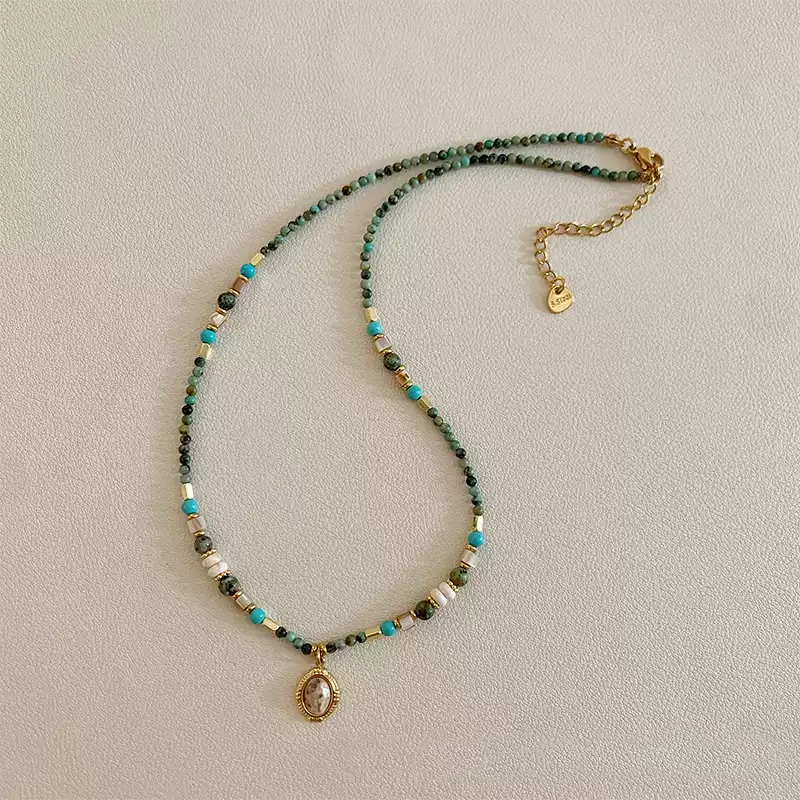 2025 New Arrival Natural Green Turquoise Bead Pendant Necklace for Women - Luxurious and Chic