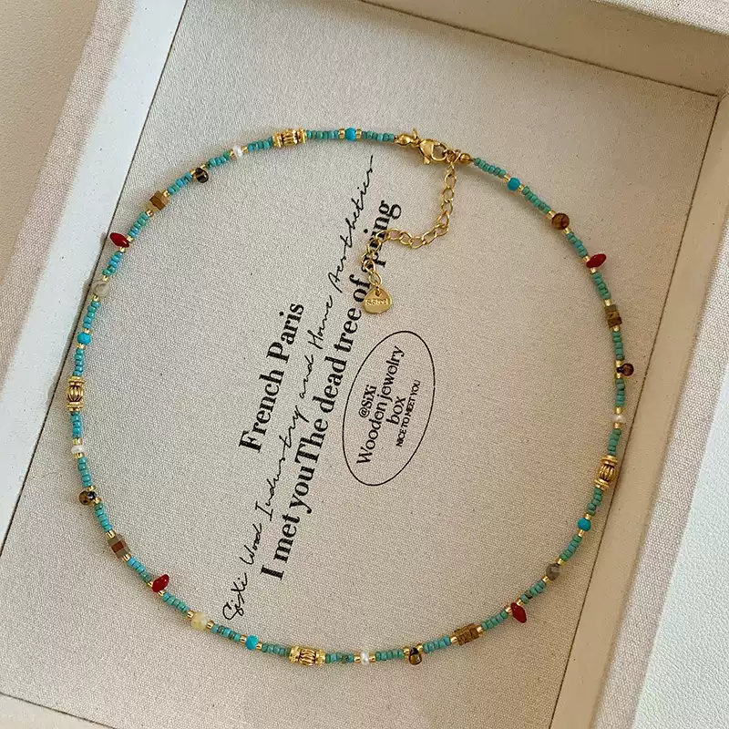 2025 New Arrival: Luxurious Turquoise Beaded Necklace for Women – Chic Collarbone Chain with Boho Design