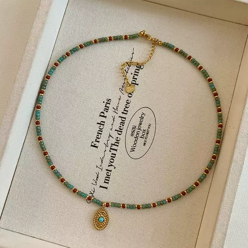 2025 Trendy Natural Stone Bead Necklace for Women – Luxe Minimalist Collar Chain with Unique Pendant
