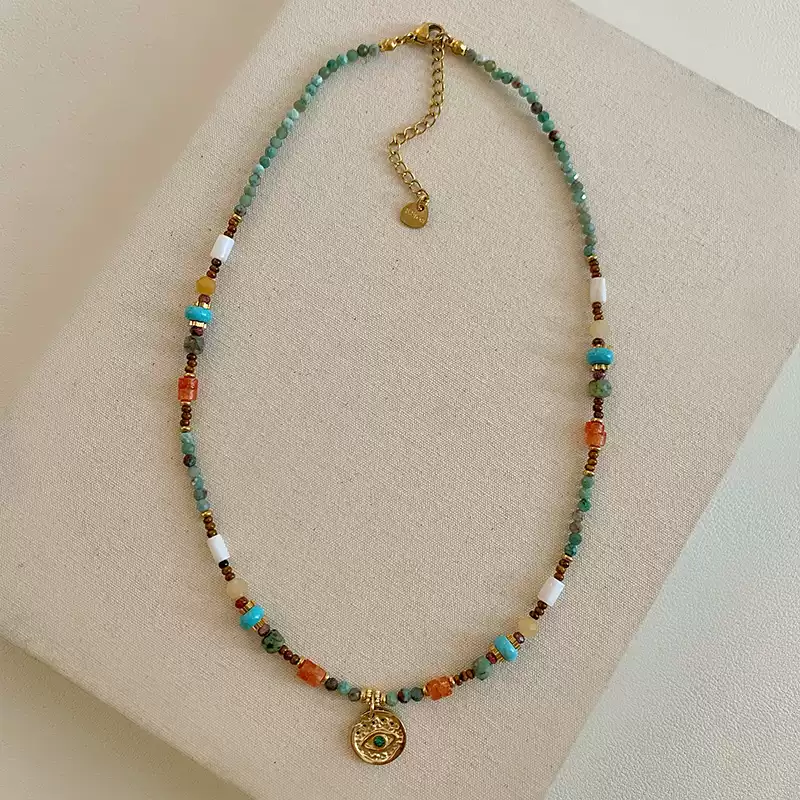2025 New Arrival! Exquisite Turquoise Beaded Pendant Necklace for Women - High-End Collarbone Chain