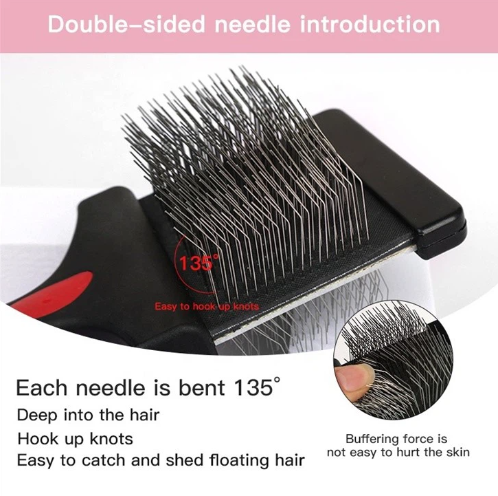 Two Sided Cat Long Pin Brush Dog Pet Grooming Slicker Brush