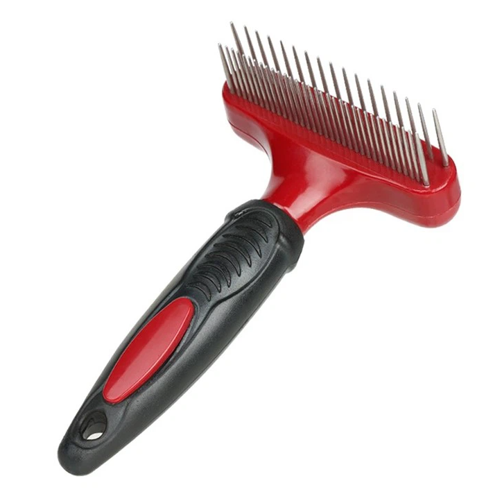 Red Plastic Pet Detangler Needle Brush Cat Dog Grooming Rake Brush