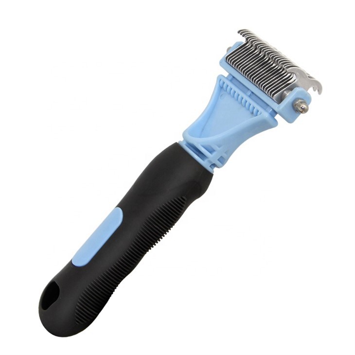 Rubber Non-slip Handle Double Sided Pet Grooming Comb Cat Dog Dematting Comb