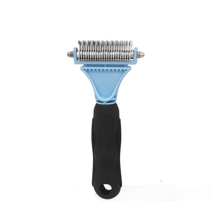 Rubber Non-slip Handle Double Sided Pet Grooming Comb Cat Dog Dematting Comb