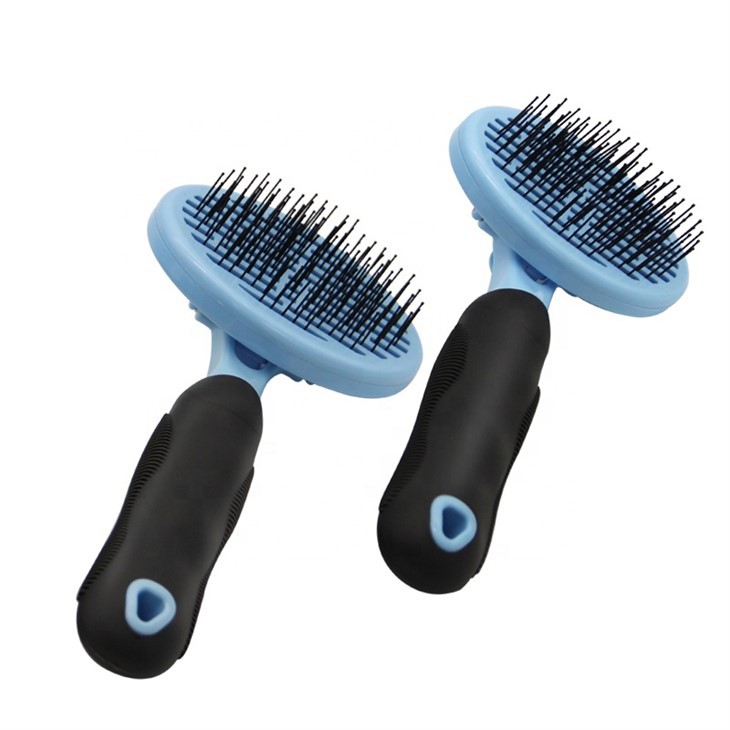 Cheap Rubber Non-slip Handle Self Cleaning Pet Cat Grooming Hair Brush