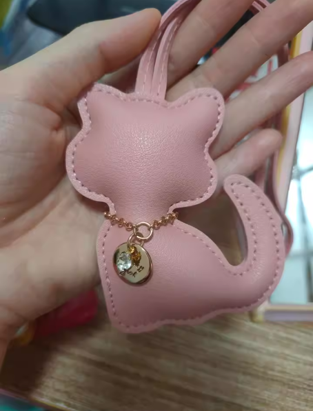 Handmade Leather Kitty Purse Bag Charm 