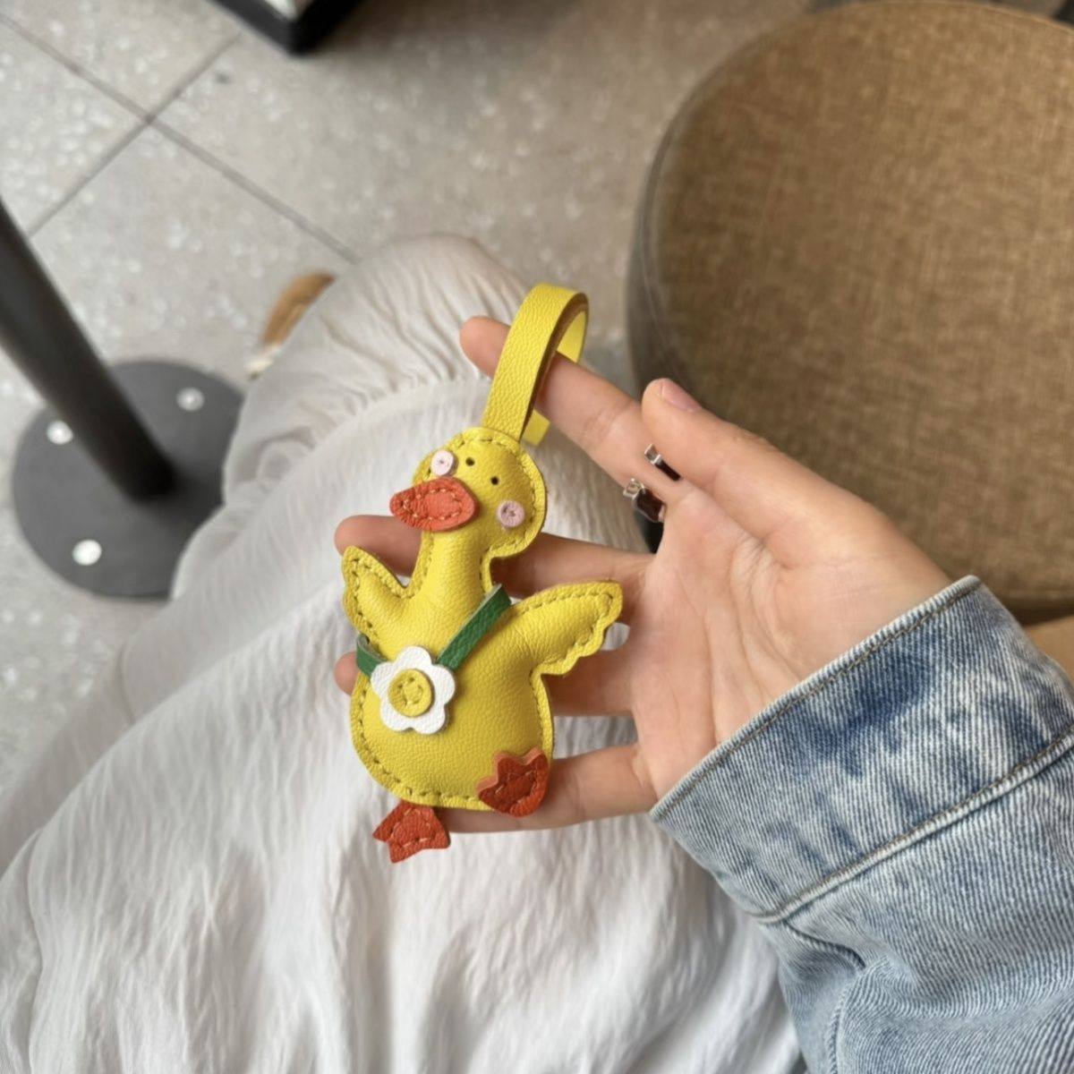 Handmade Leather Happy Duck Bag Charm, Purse Accessory, Christmas gifts