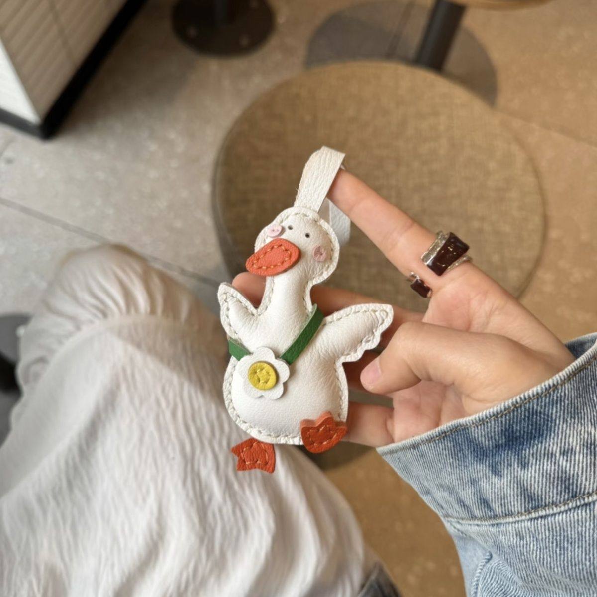 Handmade Leather Happy Duck Bag Charm, Purse Accessory, Christmas gifts