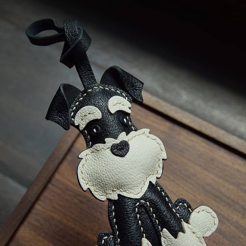 Leather Schnauzer Charm Handmade Dog Keychain Leather Handbag Purse Pendant Car Hanging Pet Lovers Birthday Gift For Her
