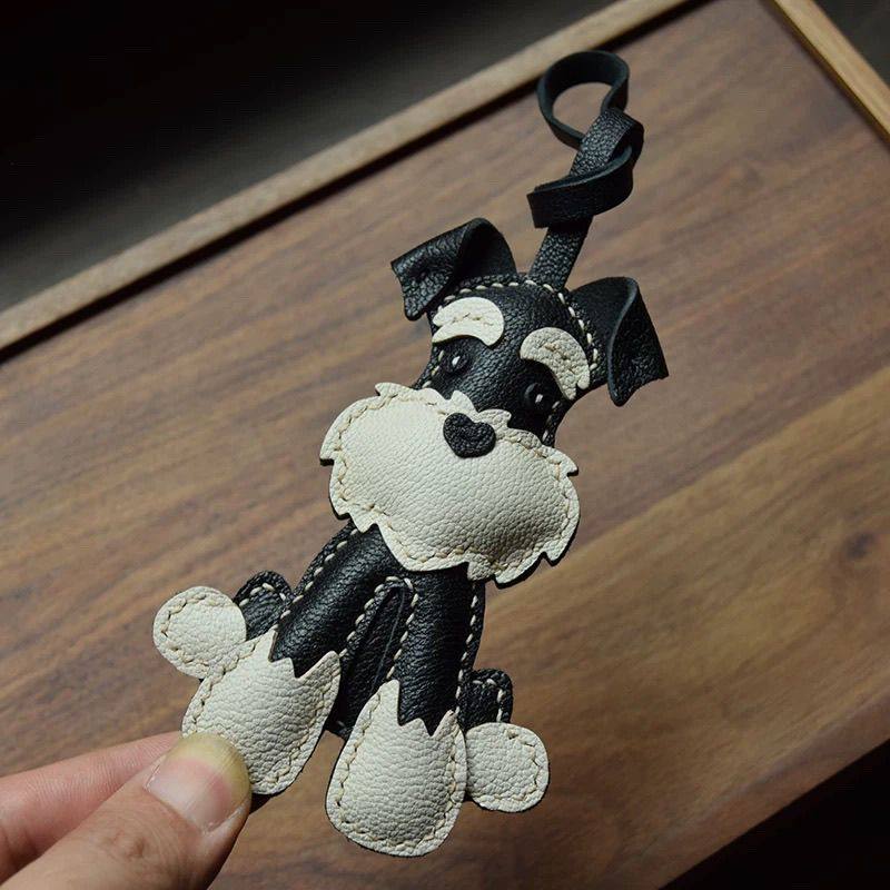 Leather Schnauzer Charm Handmade Dog Keychain Leather Handbag Purse Pendant Car Hanging Pet Lovers Birthday Gift For Her