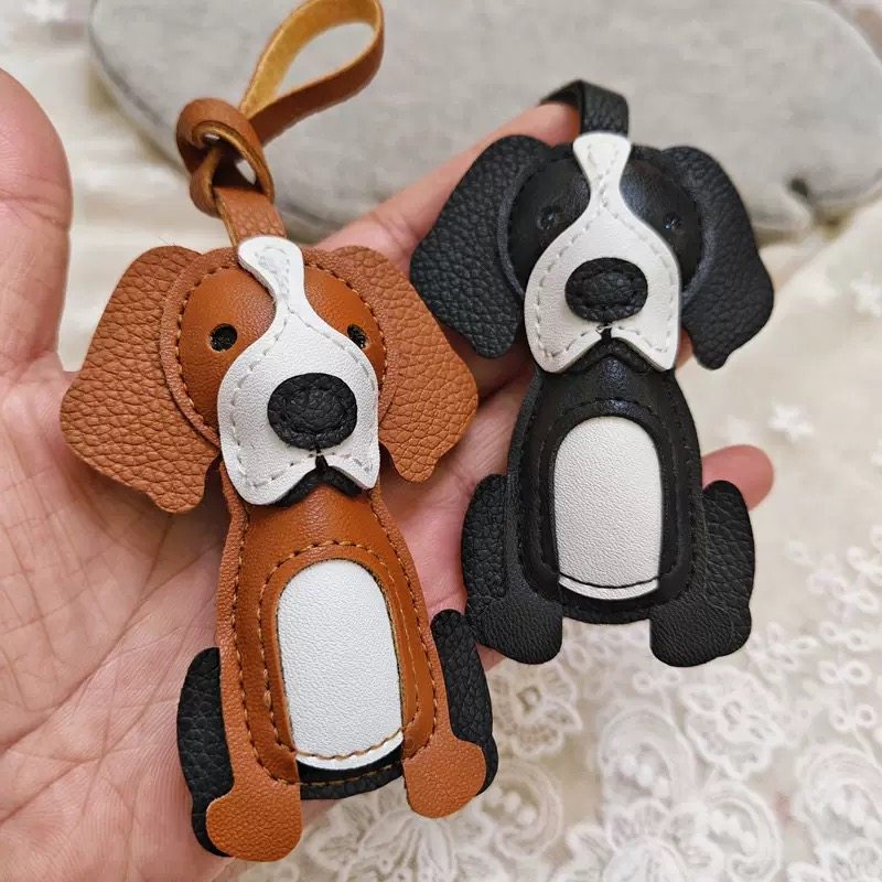 Beagle Dog Leather Keychain, Handmade Bag Charm, Pet Lover Gift, Purse Charm