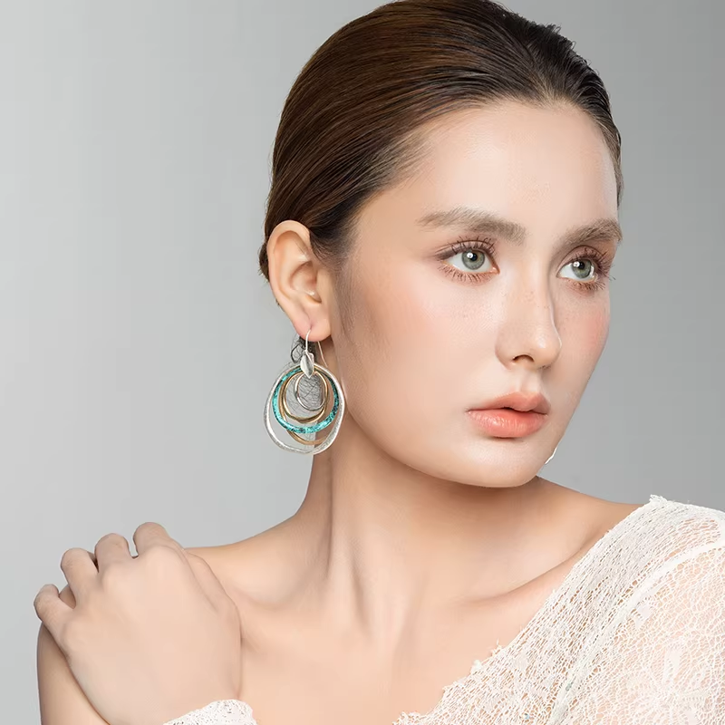 Vibrant Fusion Earrings | Handmade Hoop Earrings | Mint Patina Mixed Metal Hoops