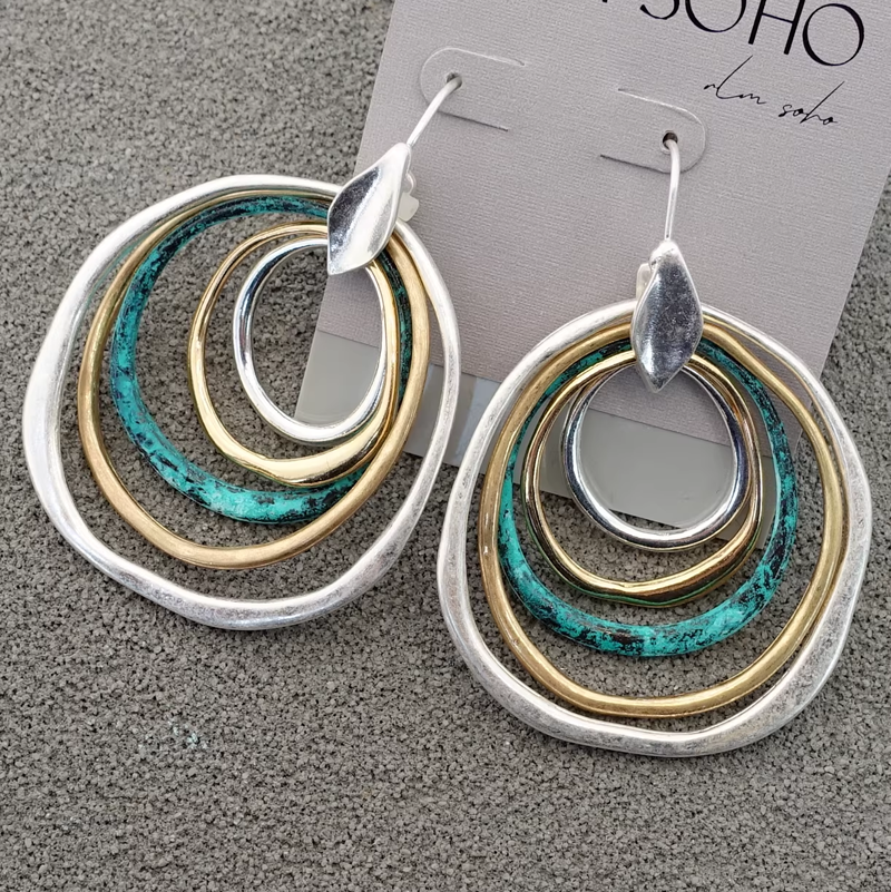 Vibrant Fusion Earrings | Handmade Hoop Earrings | Mint Patina Mixed Metal Hoops