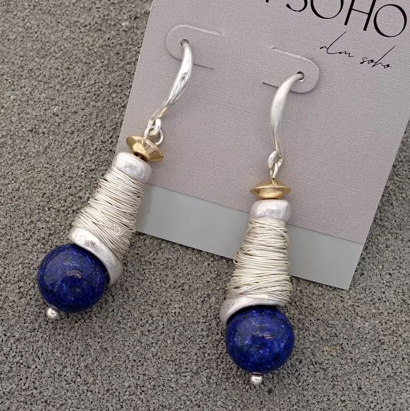 Celestial Swirl · Lapis Lazuli Spiral Handmade Silver Earrings