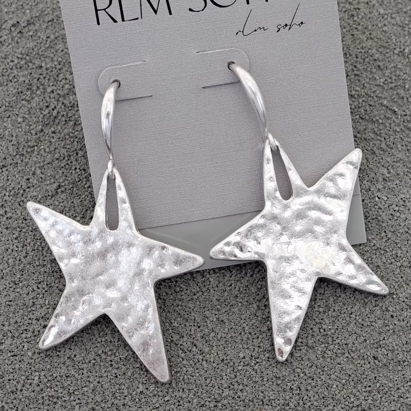 Large Star Silver Earrings
