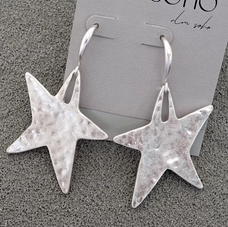 Large Star Silver Earrings