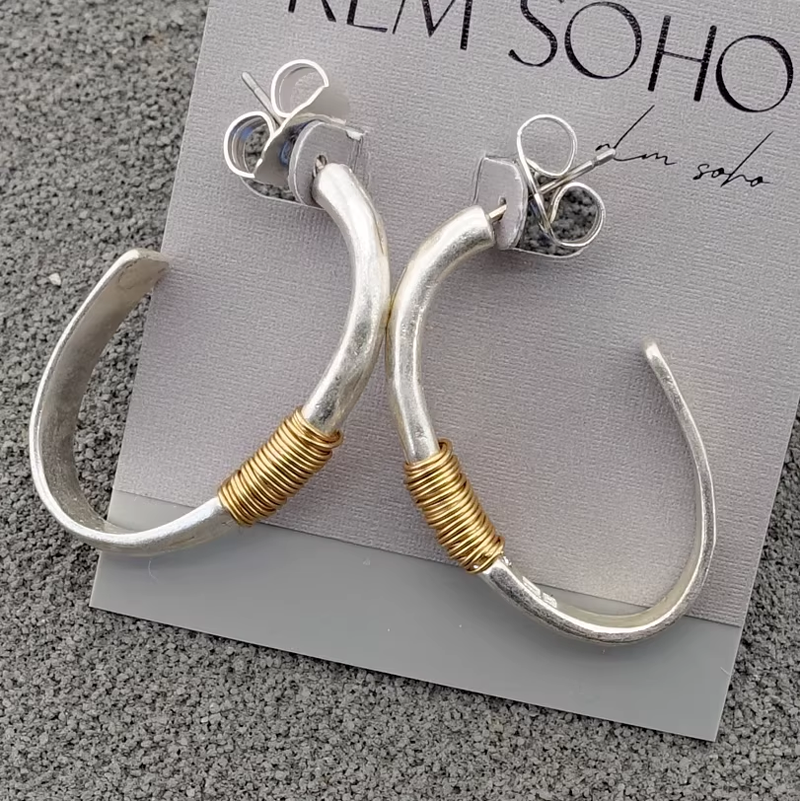 Vintage Wire Wrap Oval Hoop Earrings